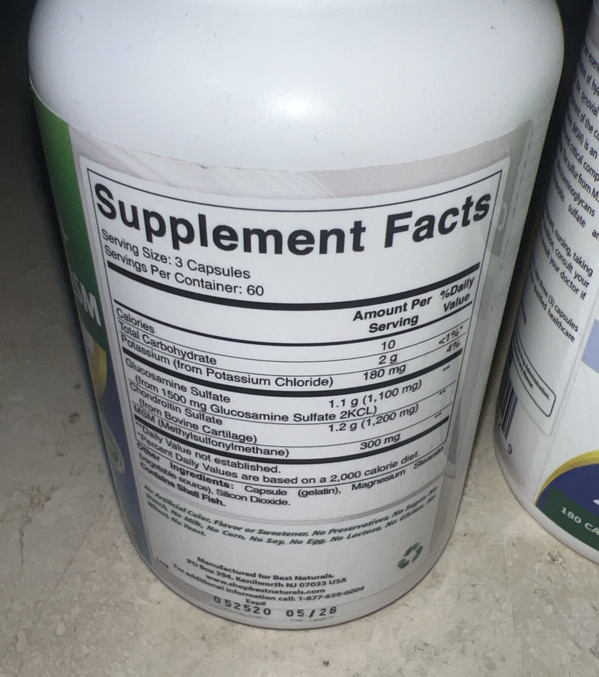 2X Best Naturals Glucosamine Chondroitin MSM 180 Capsules Each Exp 02/2028