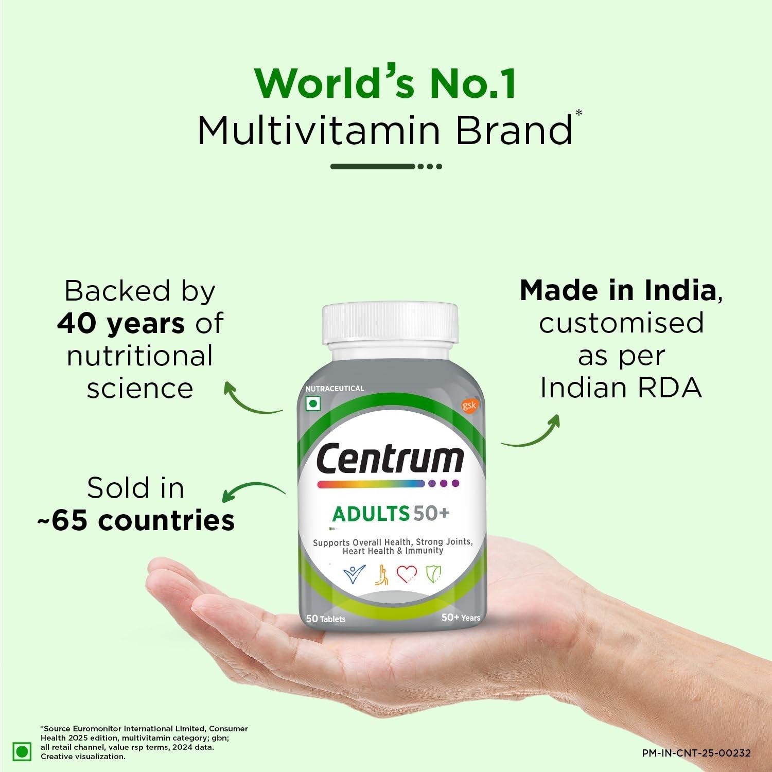 Multivitamin Adults 50+ Immunity Heart Joints Centrum 23 Nutrients 50 Tabs 2.7oz