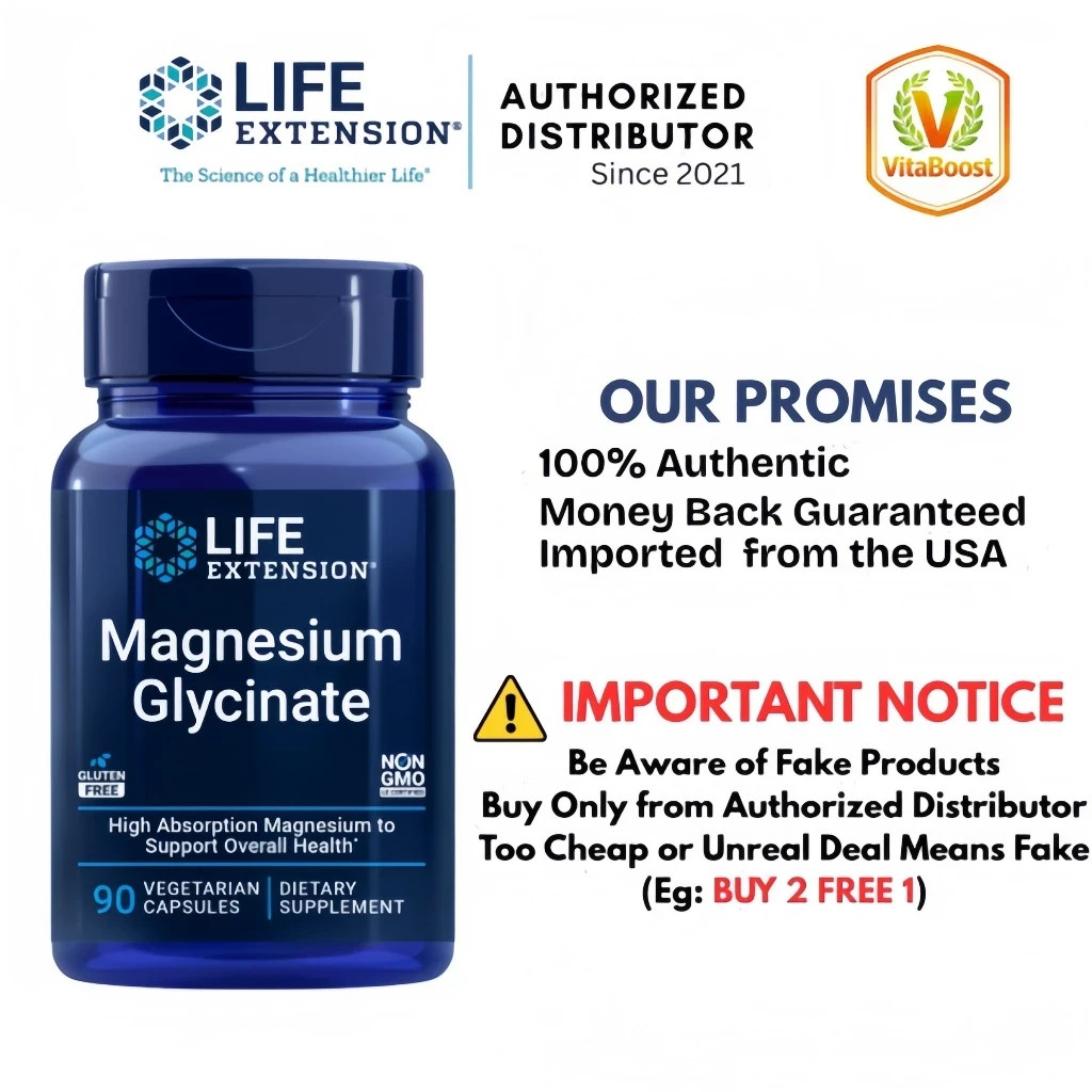 Life Extension Magnesium Glycinate, Heart Health, Bone Health, 90vegcaps