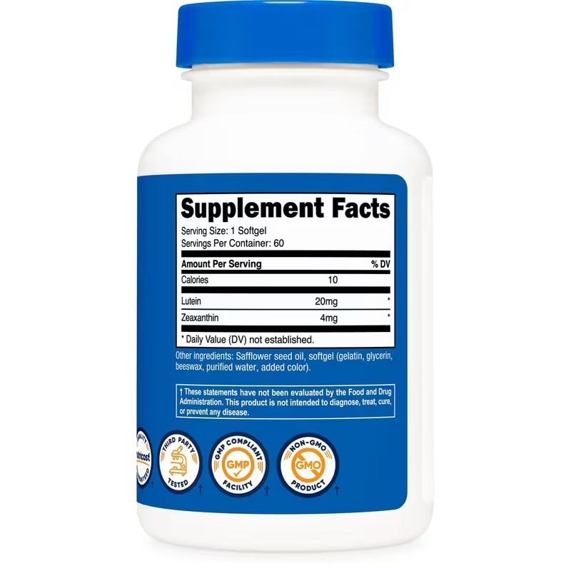 Nutricost Zeaxanthin with Lutein 20mg 60 Softgels Eye Support Non-GMO Fast Ship