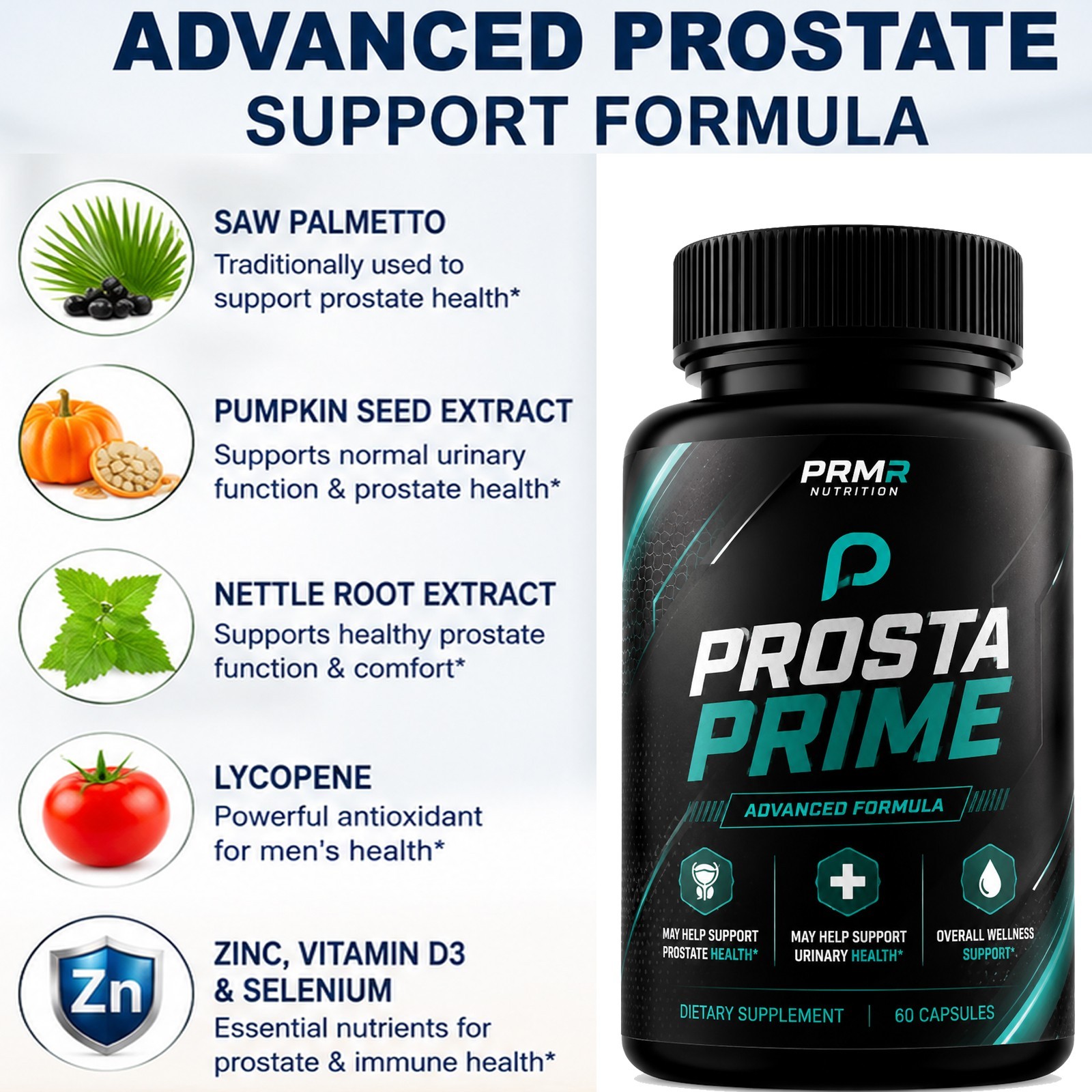 PRMR Nutrition Prosta Prime Dietary Supplement Advanced Formula – (120 Capsules)