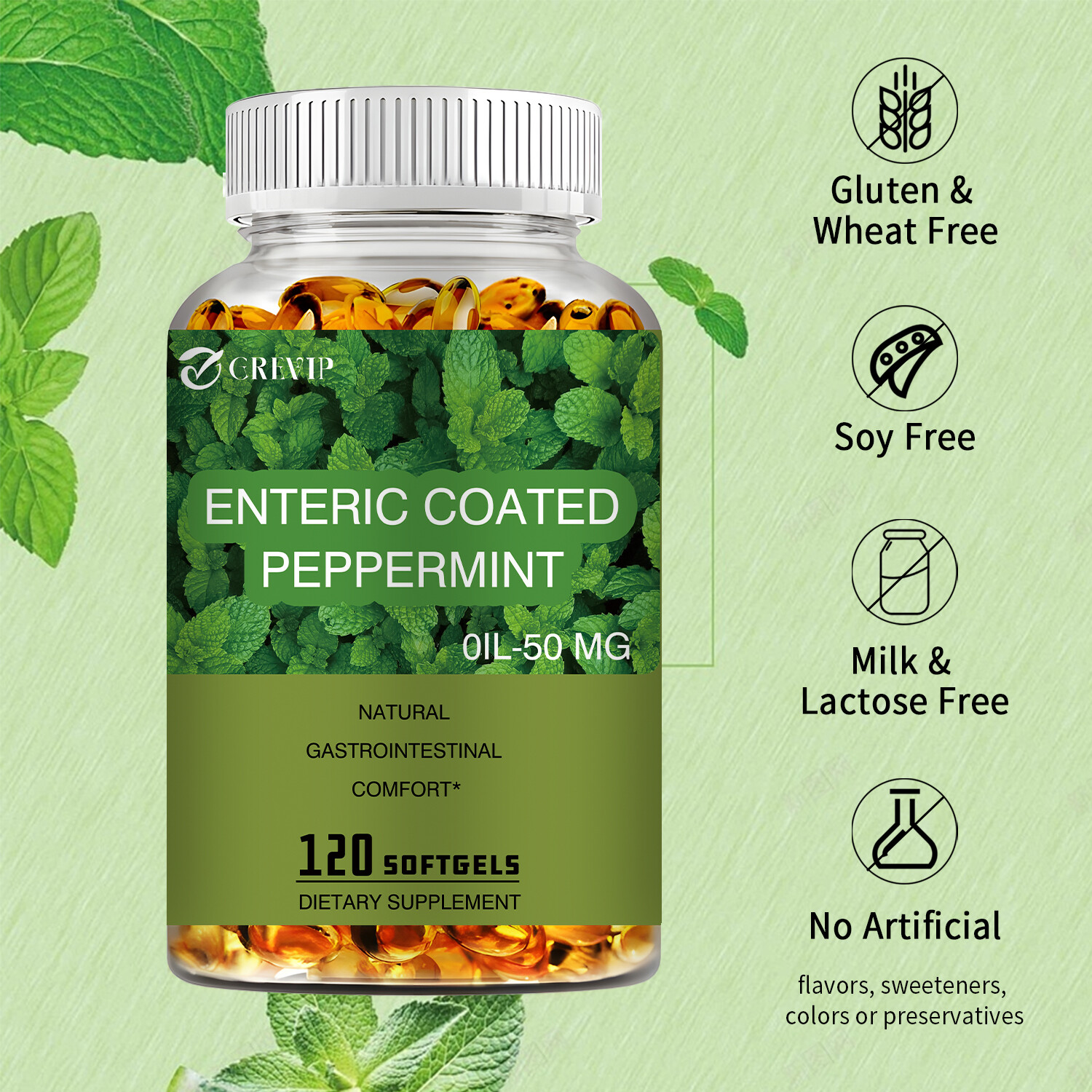120pcs Enteric Coated Peppermint-for Abdominal Pain,Improved Nutrient Absorption