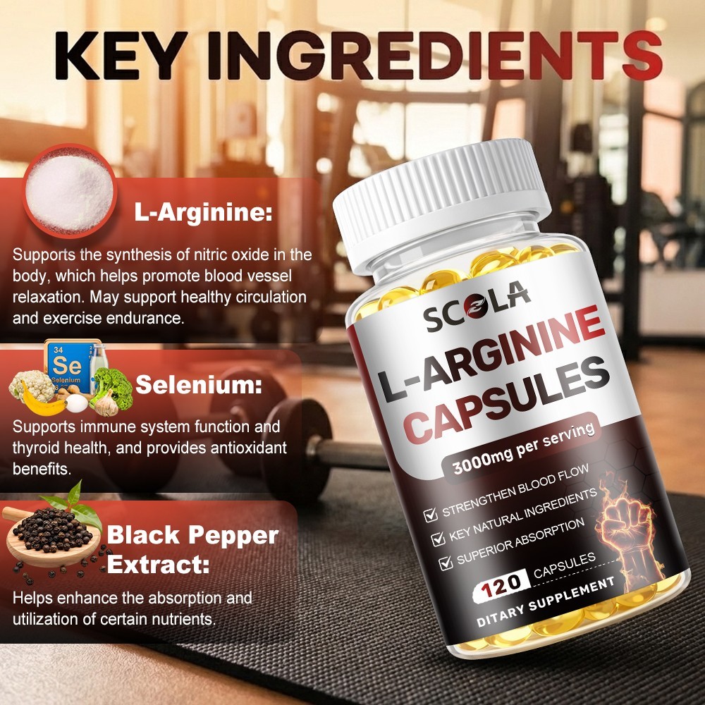 L-Arginine 3000mg Nitric Oxide,Testosterone Booster,Blood Flow 60/120 Capsules