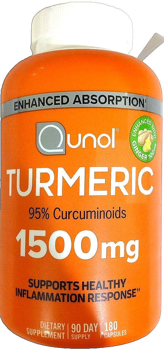 Qunol Turmeric (95%Curcuminoids) 1500 mg+Ginger+Black Pepper 180caps EXP 10/2026