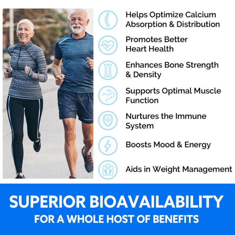 Calcium Capsules w/ D3+K2+B12 Support Bones Muscles Health Immune System 120Caps