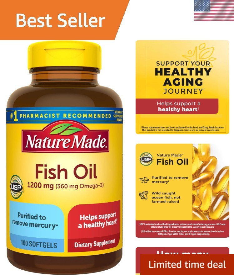 100 Count Fish Oil Supplements – 1200mg Omega-3 for Cardiovascular Wellness