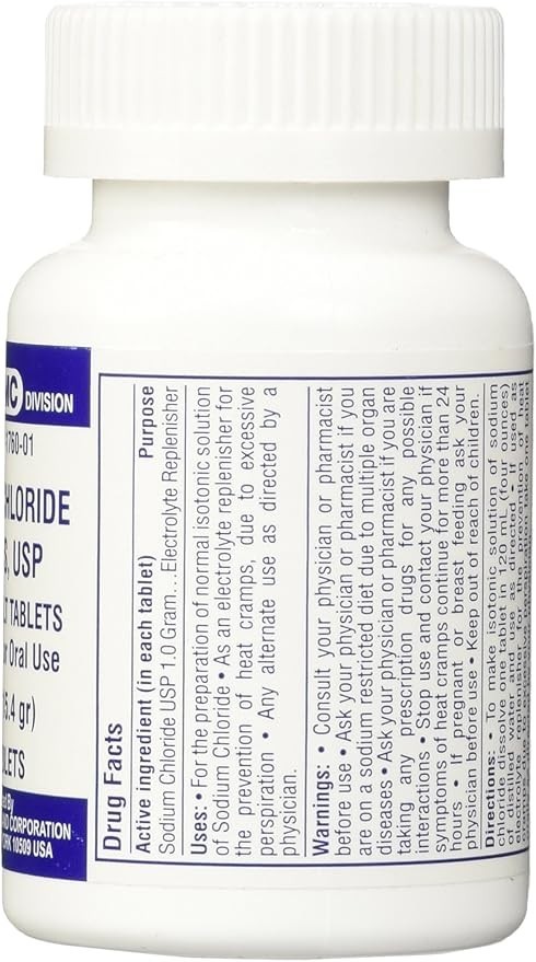 Sodium Chloride Tablets 1 Gm, USP Normal Salt Tablets – 100 Tablets EXP 6/27