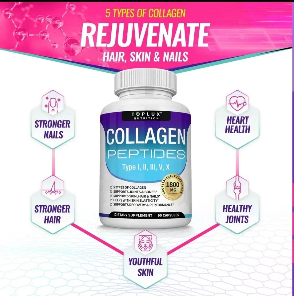Toplux Multi Collagen Peptides Pills 1800 Mg Complex-Hydrolyzed Protein