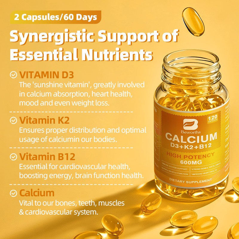 2X 120pcs Potency Calcium Vitamin D3 & K2-Bone Strength, Muscle & Nerve