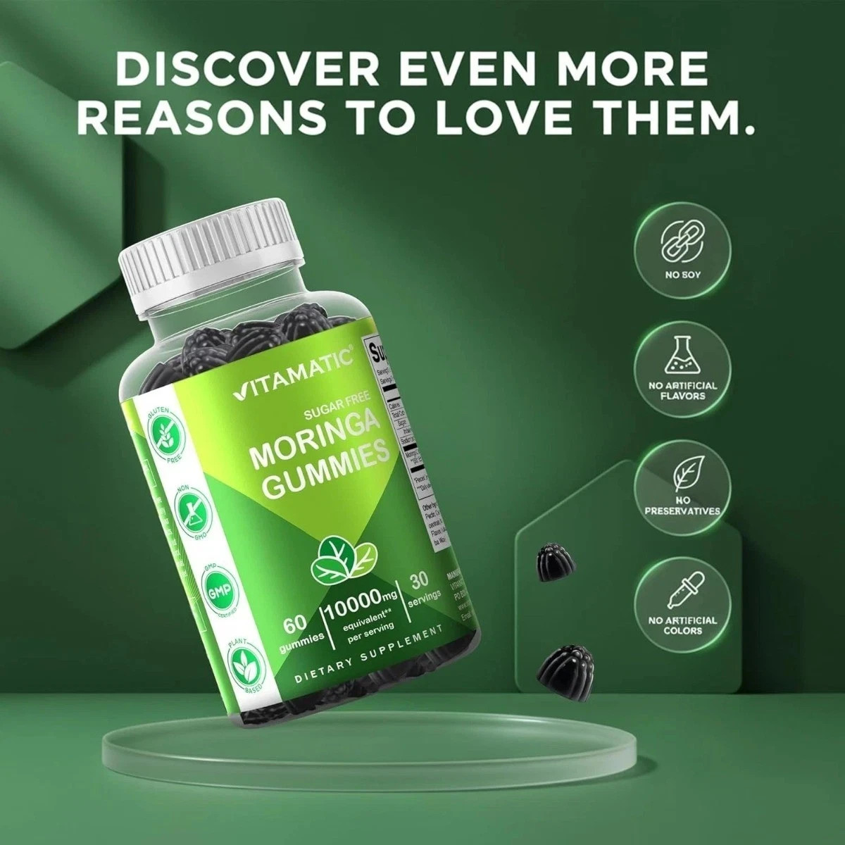 Vitamatic Sugar-Free Moringa Gummies – 60 Pectin-Based Chewable Gummies, Clean F