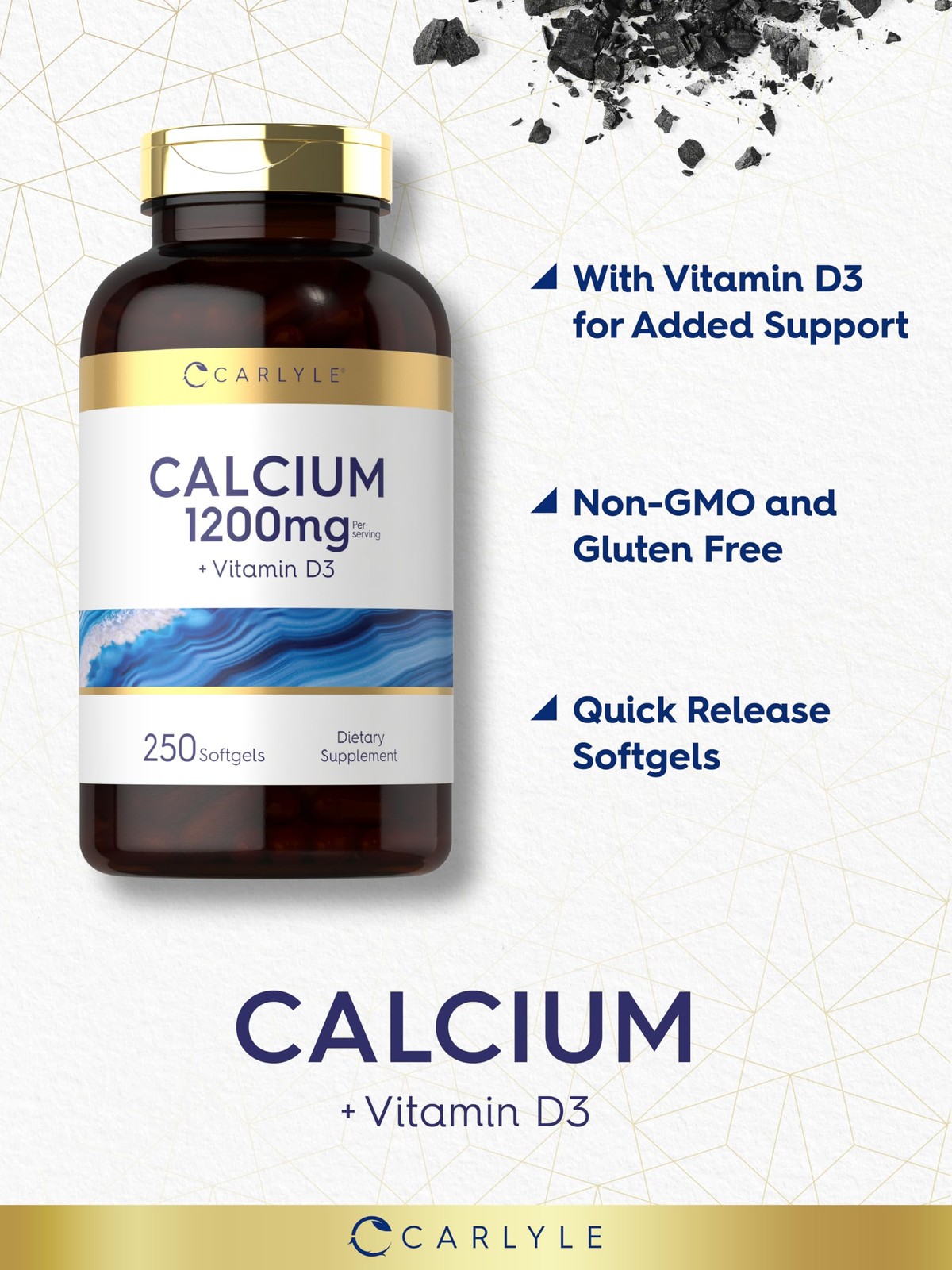 Carlyle Calcium 1200 mg with Vitamin D3 | 250 Softgels 250 Count (Pack of 1)