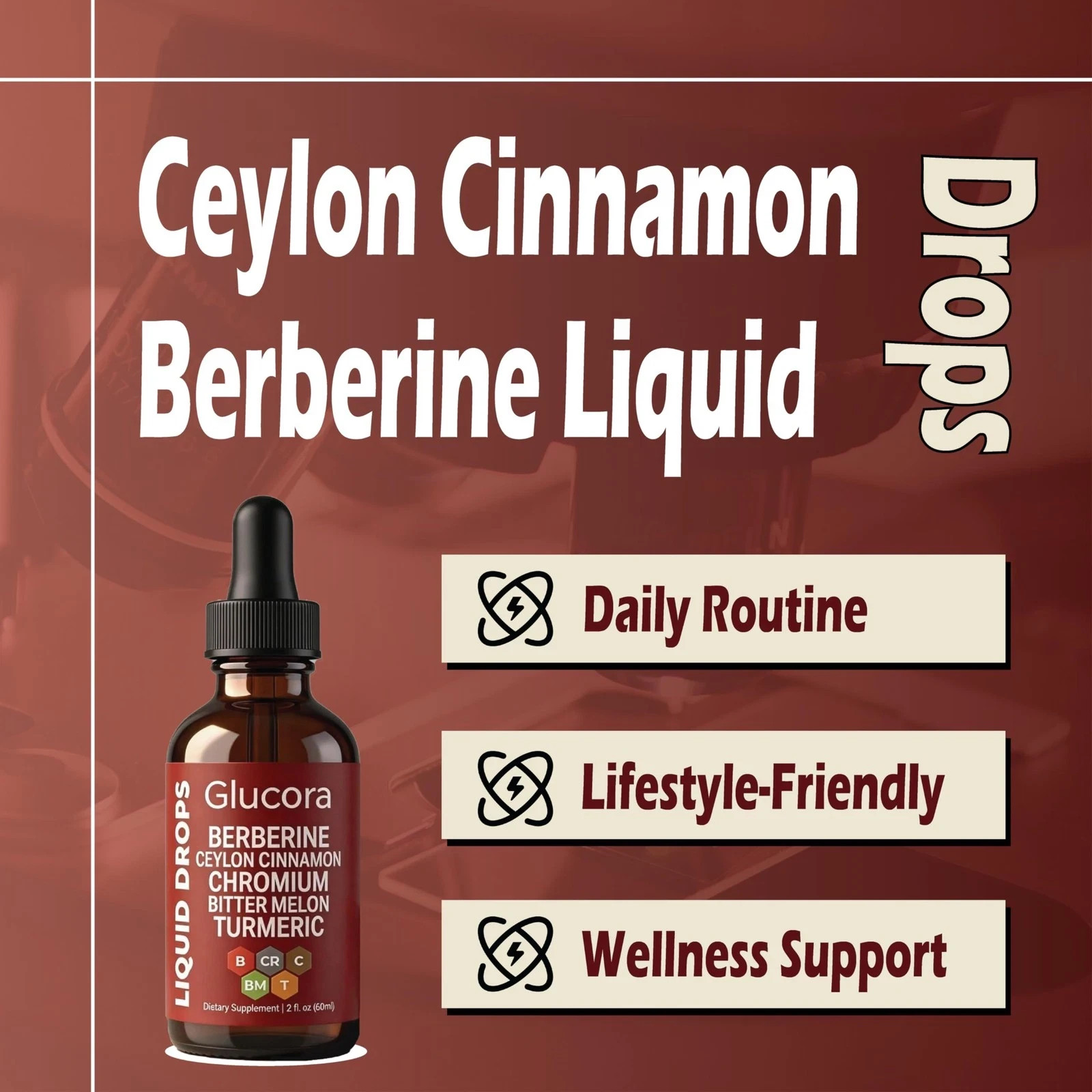 Glucora Berberina Liquida,Glucora Ceylon Cinnamon 2 Fl Oz (Pack of 1), 1pcs