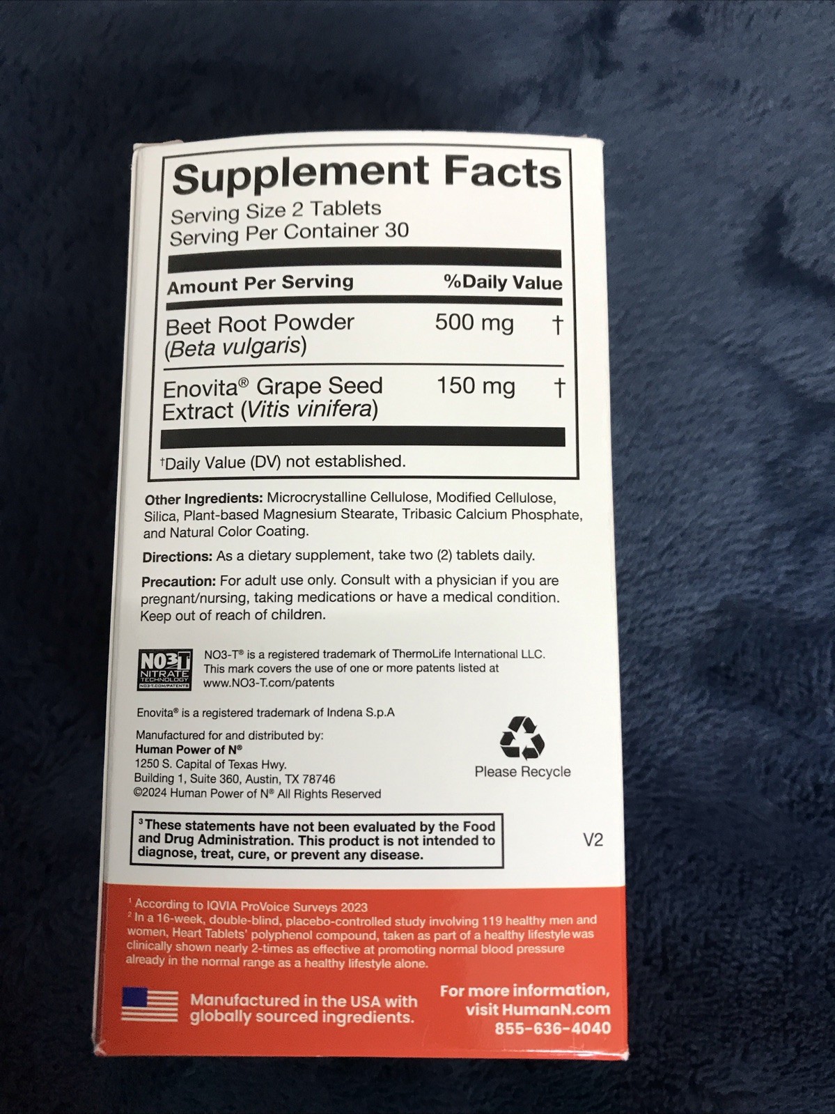 HumanN Super Beets Heart Tablets Smooth Coat 500mg Antioxidants 60 Count 04/2026