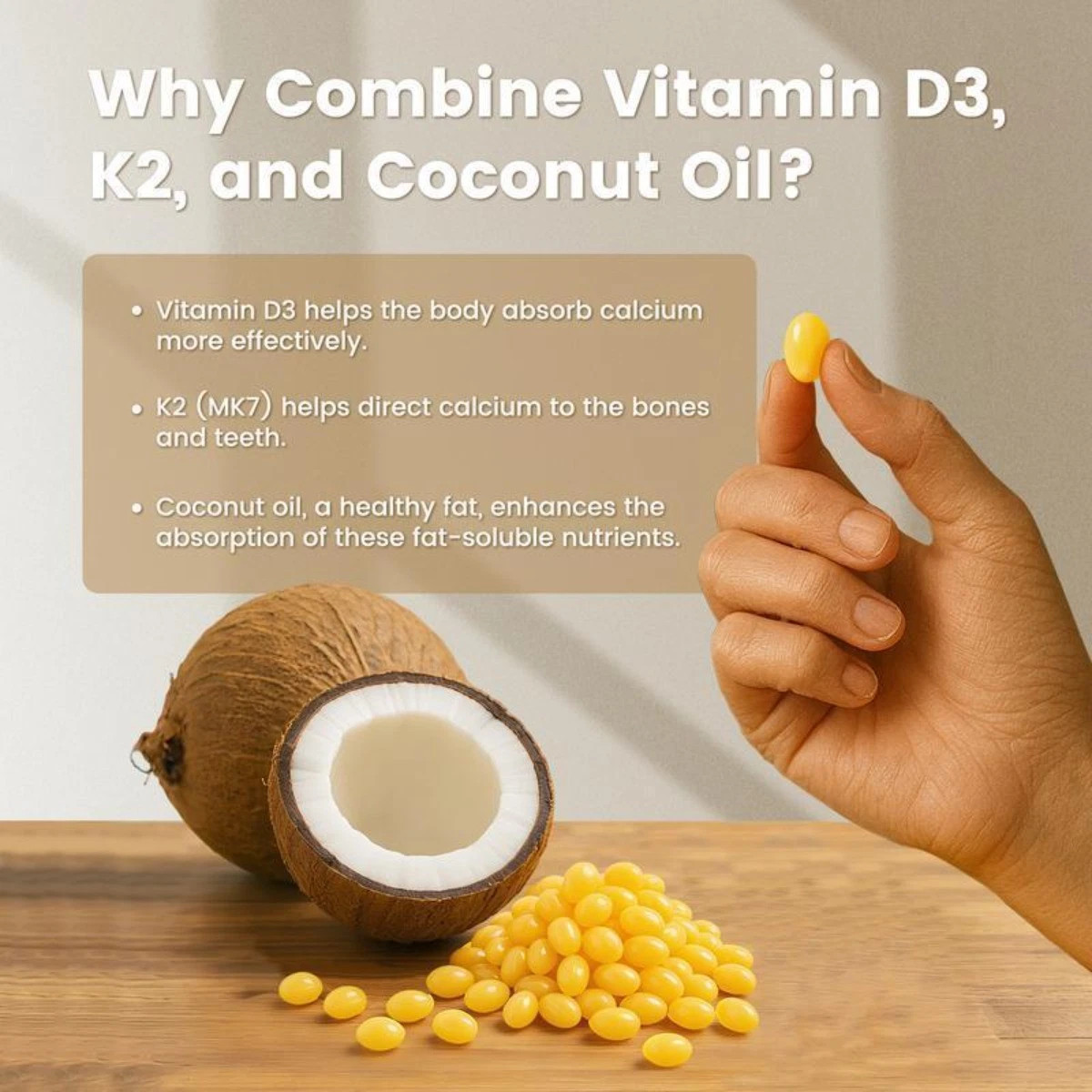 VEV 2-in-1 Vitamin D3 & K2 Supplement with Coconut Oil – Bone & Heart Health