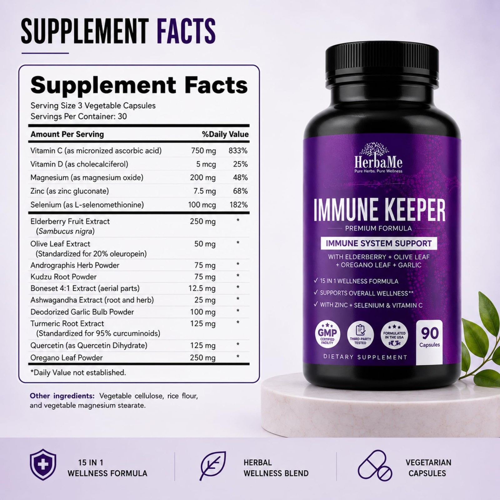 Immune Support Supplement, 15 in 1 Daily 1 Count (Pack of 90)