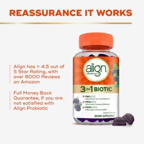 Align 3-in-1 Biotic Multi-Symptom Relief Gummies – Blackberry – 50ct