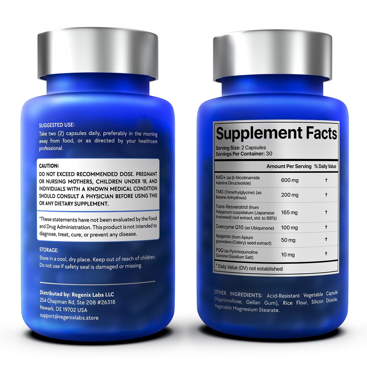REGENIX LABS NAD Supplement 600mg for Men and Women with Resveratrol CoQ10 PQQ