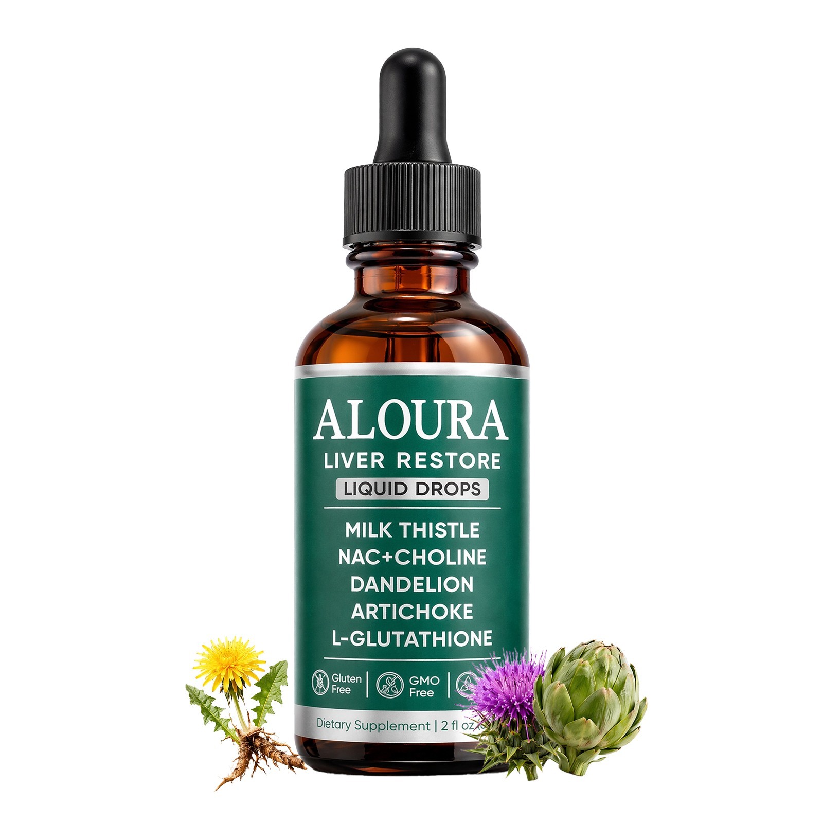 Aloura Liver Restore Drops Natural Liver Detox Milk Thistle Support Supplement