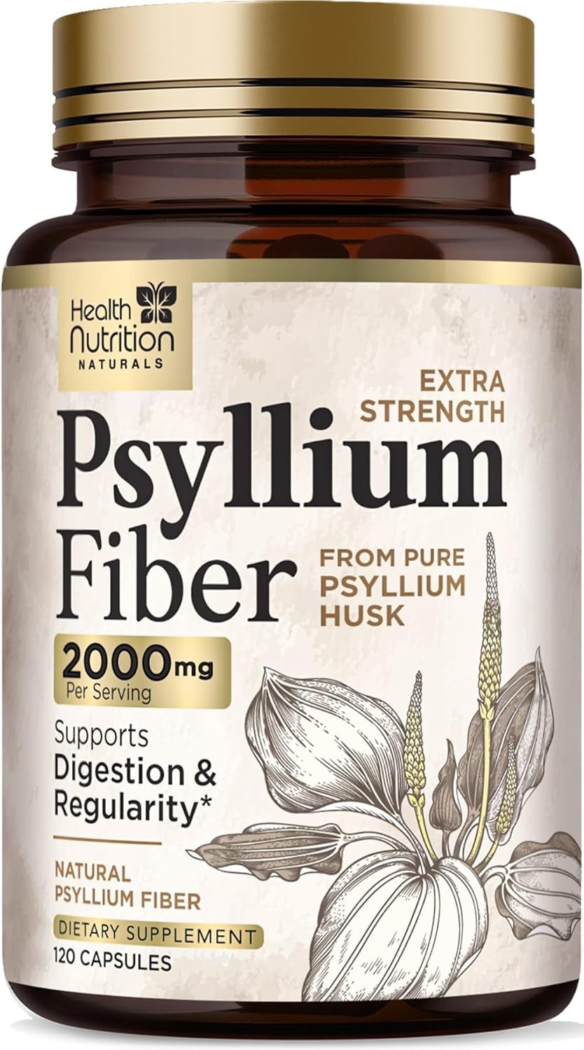 High Absorption Psyllium Husk Fiber Caps 2000 mg, Natural Soluble Fiber Capsules