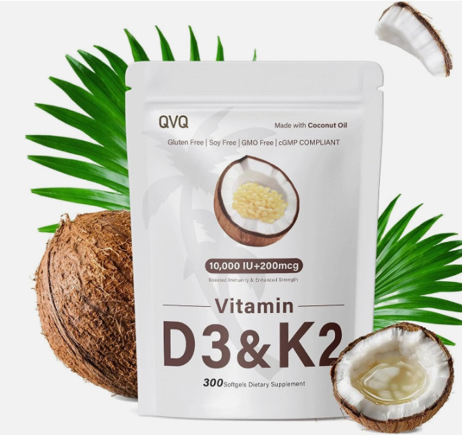 Vitamin D3 10000 iu Plus K2 (MK-7) 200 mcg, 300 Virgin Coconut Oil Softgels