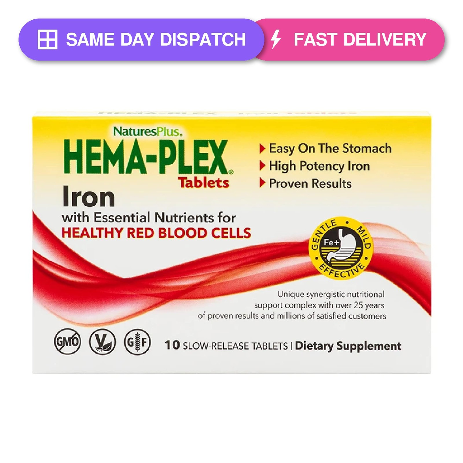 NaturesPlus Hema-Plex Iron – 10 Slow-Release Tablets – 85 mg Chelated Iron -…