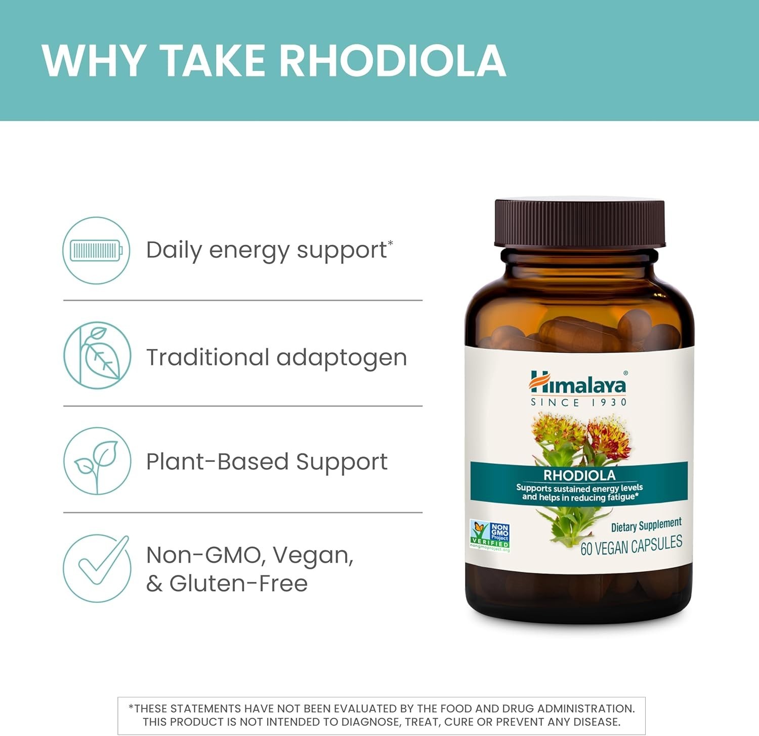 Himalaya Rhodiola Rosea 250mg Herbal Stress Energy Support Vegan 60 Capsules