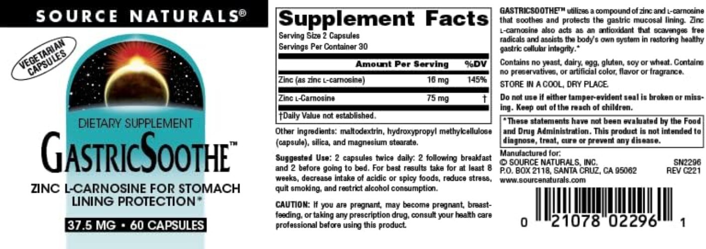 Zinc L-Carnosine Supplement for Gastric Health, 60 Vegetarian Capsules
