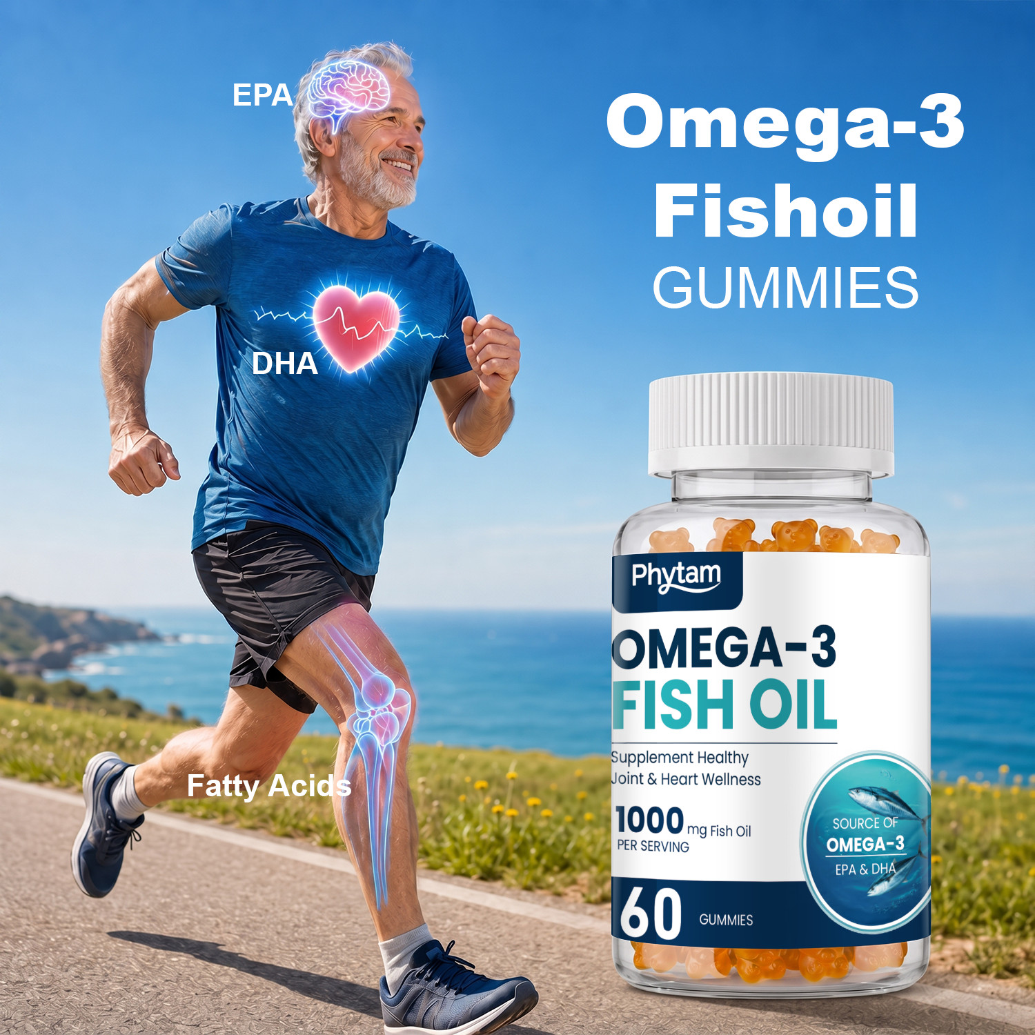 Omega 3 Fish Oil Gummies, Heart Healthy Omega 3 Gummy Supplement DHA & EPA Extra