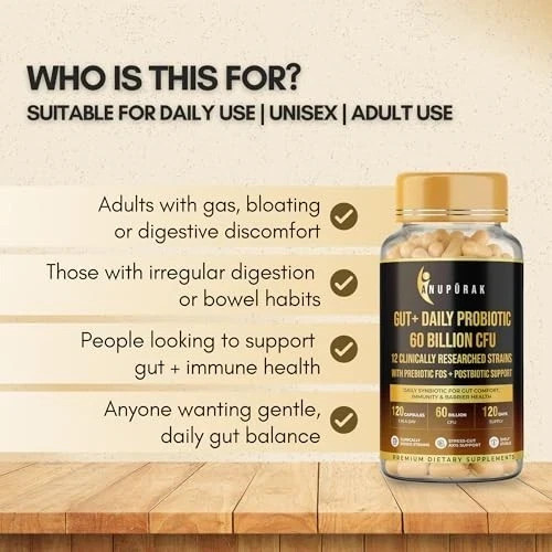 Anupurak Gut Daily Probiotic 60 Billion CFU 120 Capsules 120 Days Free Ship