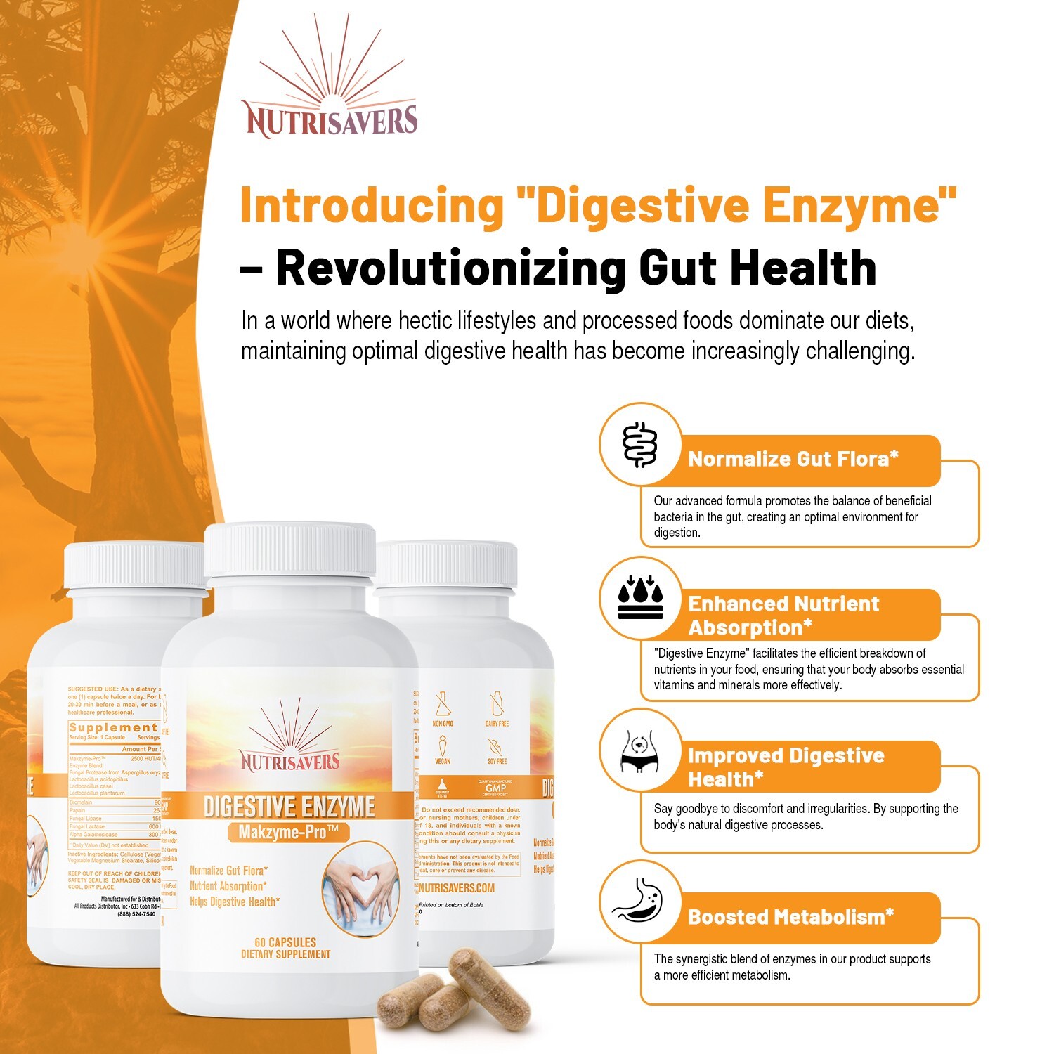 Digestive Enzyme Enhance Bodies Nutrition & Breakdown of Protein & Sugar, 60 Cap