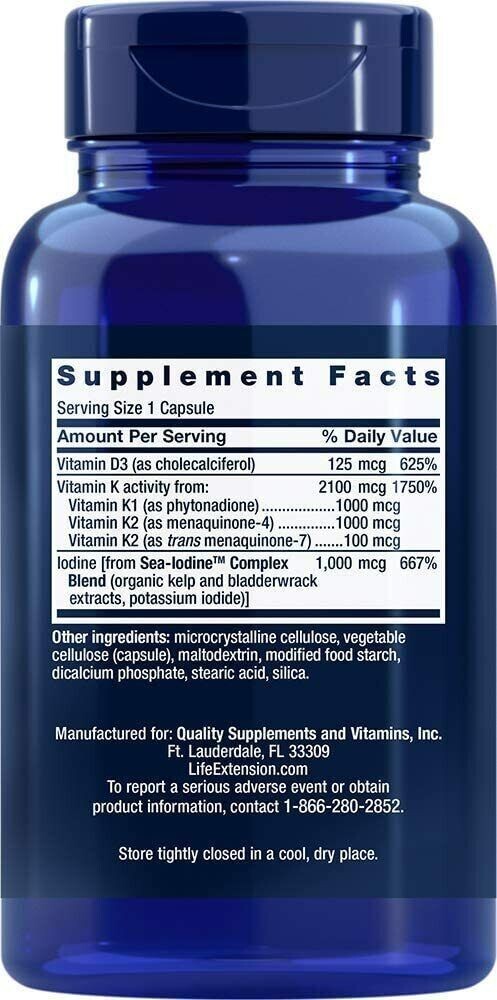 2 x Life Extension Vitamins D and K Sea-Iodine Tyriod 5000 IU 60ct – 03-2026 NEW
