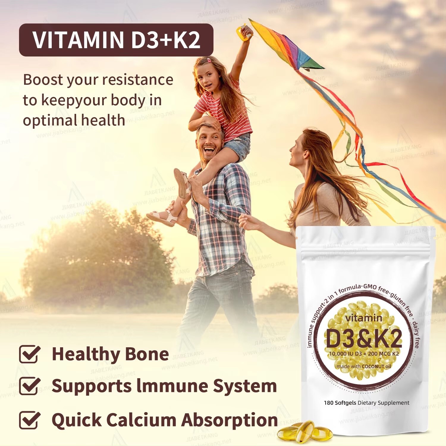 Vitamin D3 10000 iu Plus K2 (MK-7) 200 mcg, 180 Virgin Coconut Oil Softgels