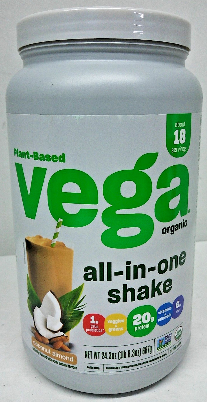 Vega Plant-Based All-in-One Protein Powder Nutrition Shake, Coconut Almond, 2lb