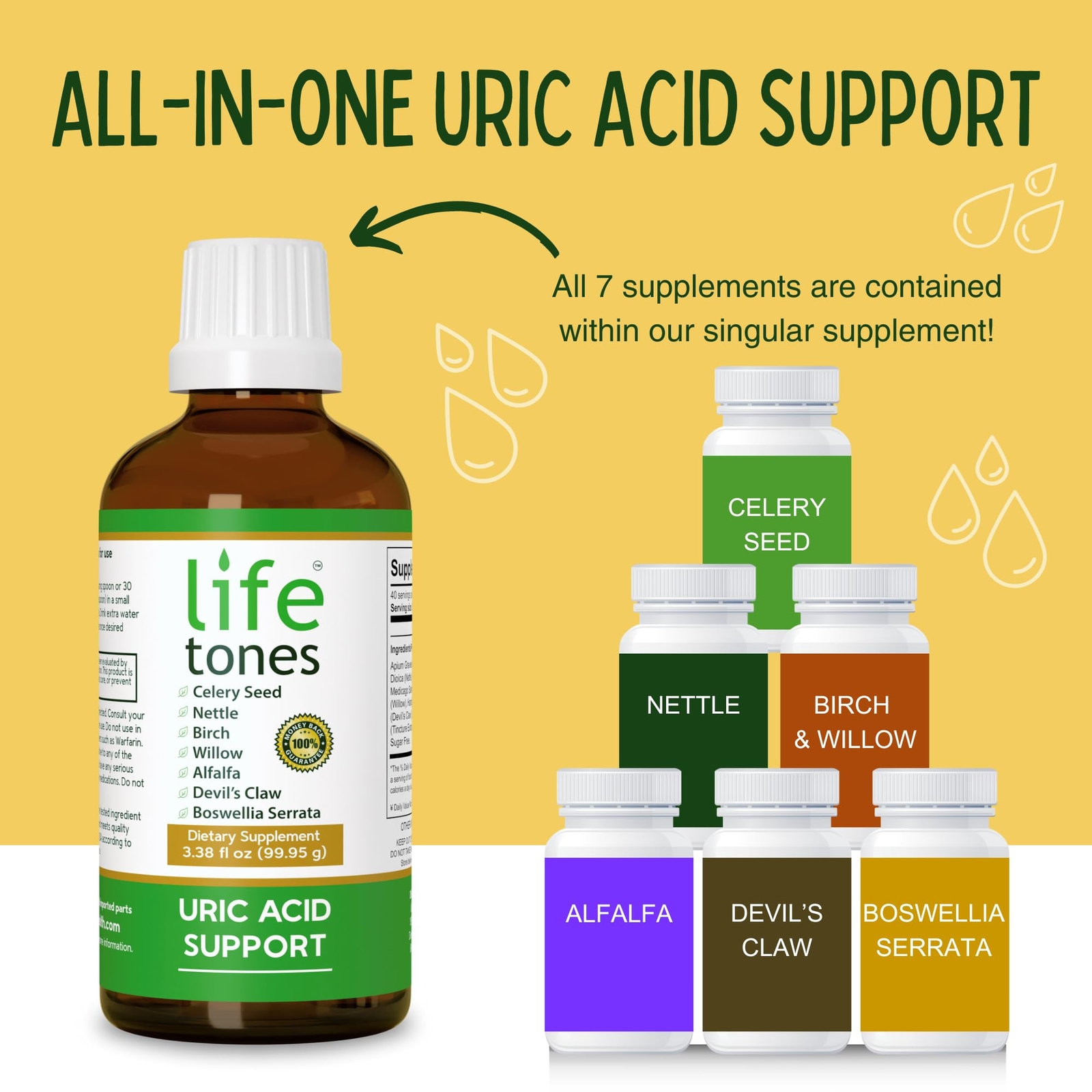 URIC ACID SUPPORT Liquid Herbal Cleanse Detox Joint Comfort 3.38 Fl Oz LIFETONES