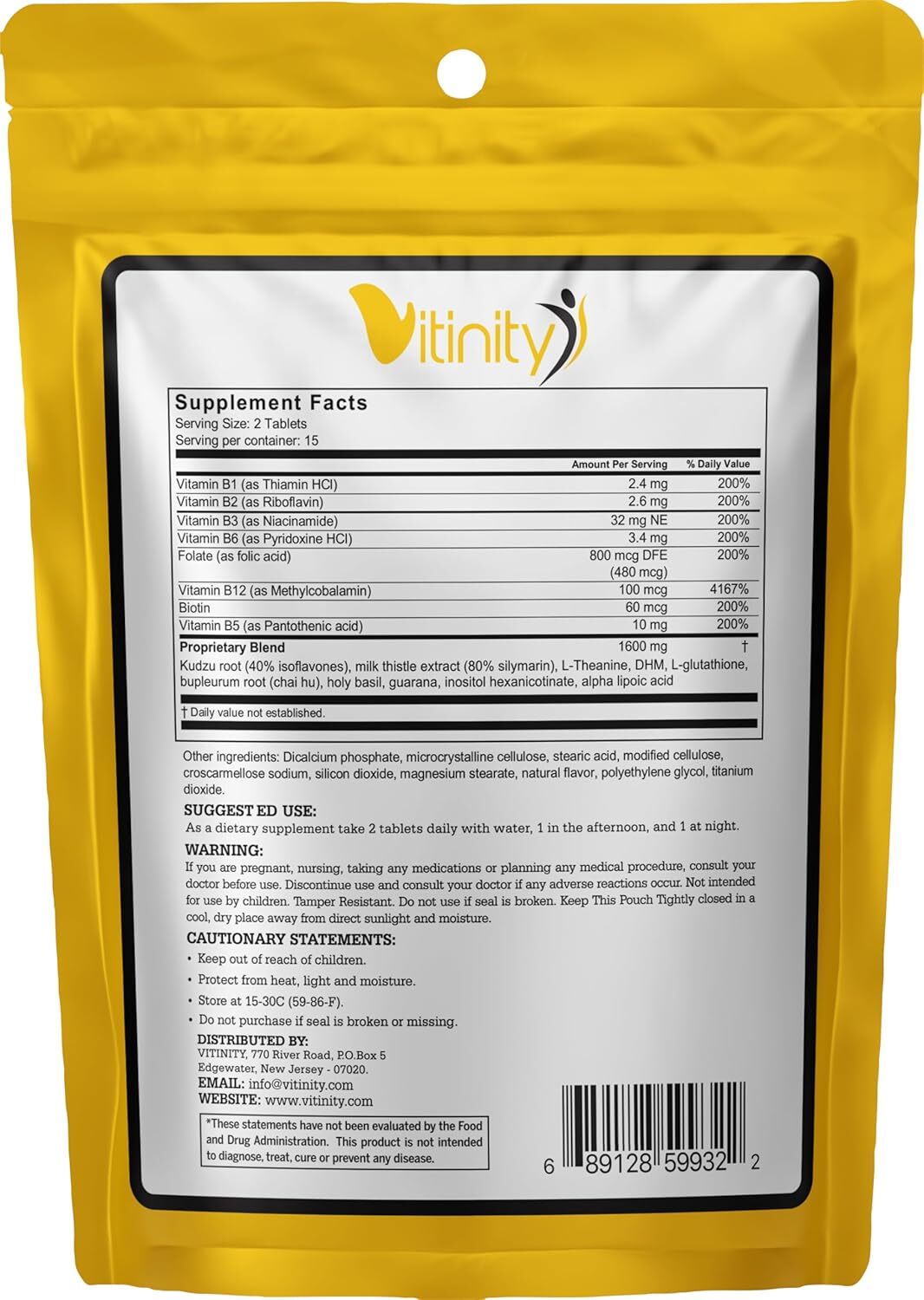 Vitinity Drink & Liver Support – Kudzu, Milk Thistle, DHM & 15+ Herbal Blend Tab