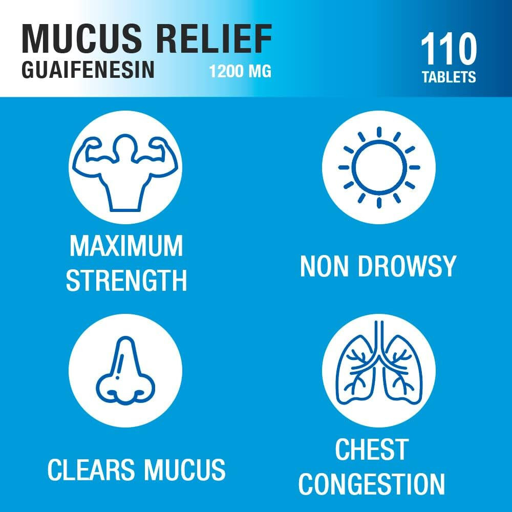 Puregen Labs Mucus Relief 12 Hour Guaifenesin 1200mg 110 Tablets 3 pack
