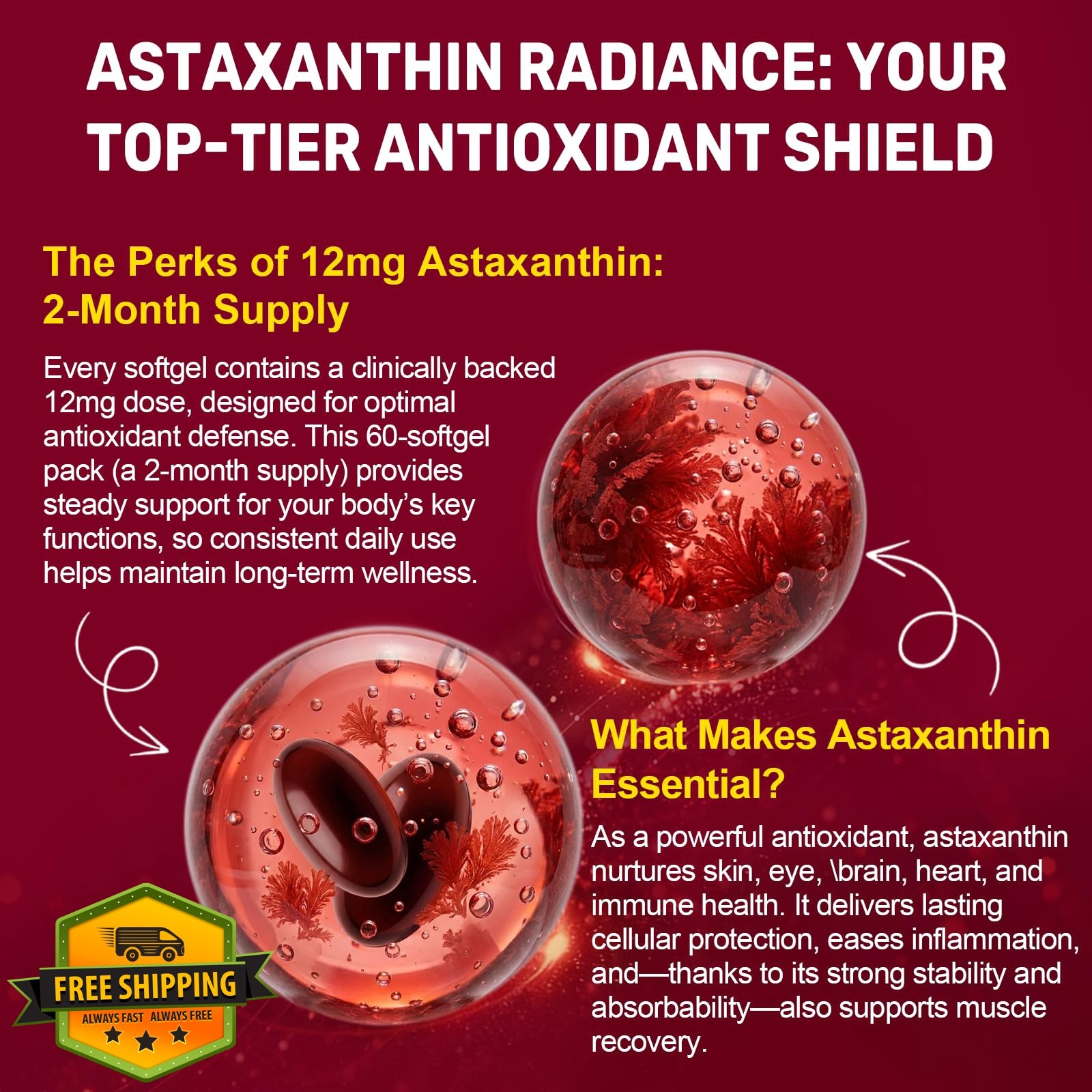 BEWORD Astaxanthin 12mg MCT Oil 120 Softgels