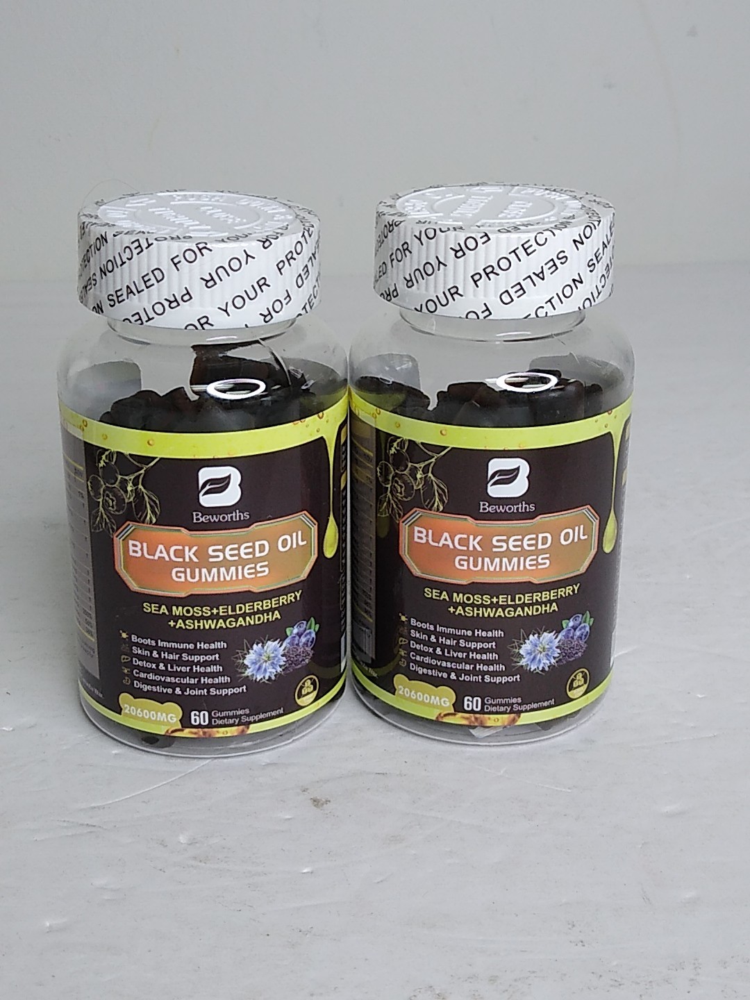 2x BEWORTHS Black Seed Oil Gummies Sea Moss Elderberry Ashwagandha BB 05/2026