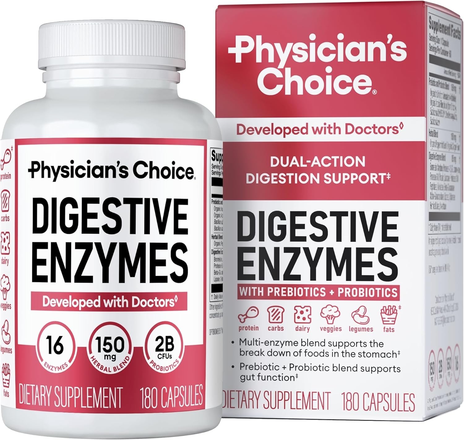 Physician’s Choice Digestive Enzymes 16 Enzyme Probiotic Prebiotic 180 Capsules