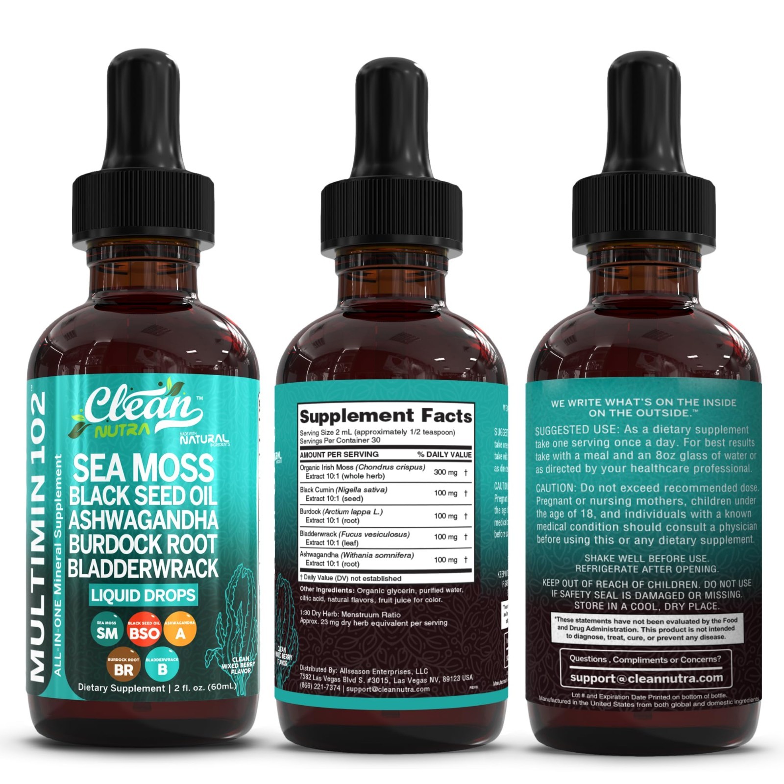 Organic Sea Moss Drops with Black Seed Oil, Ashwagandha & Burdock Root – Vegan M