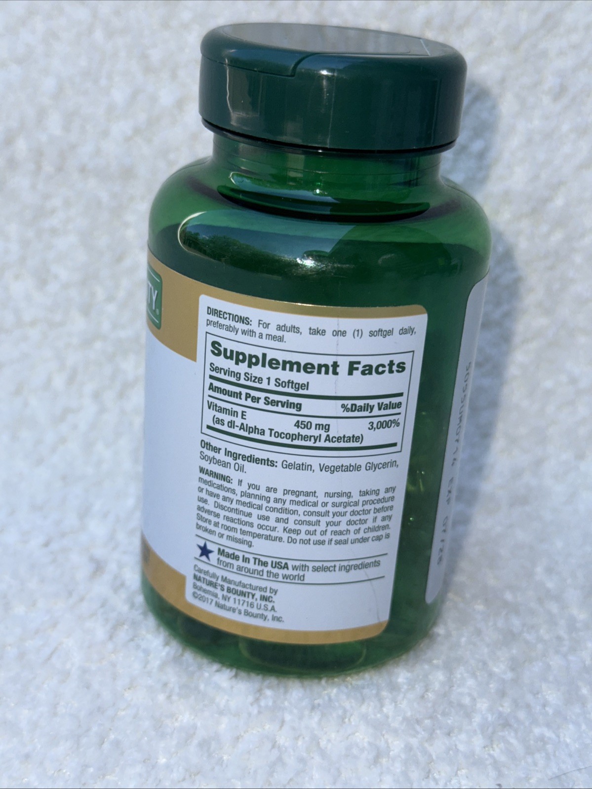 Nature’s Bounty Vitamin E 450 mg (1,000 Iu) 60 Softgels Expires 07/2028