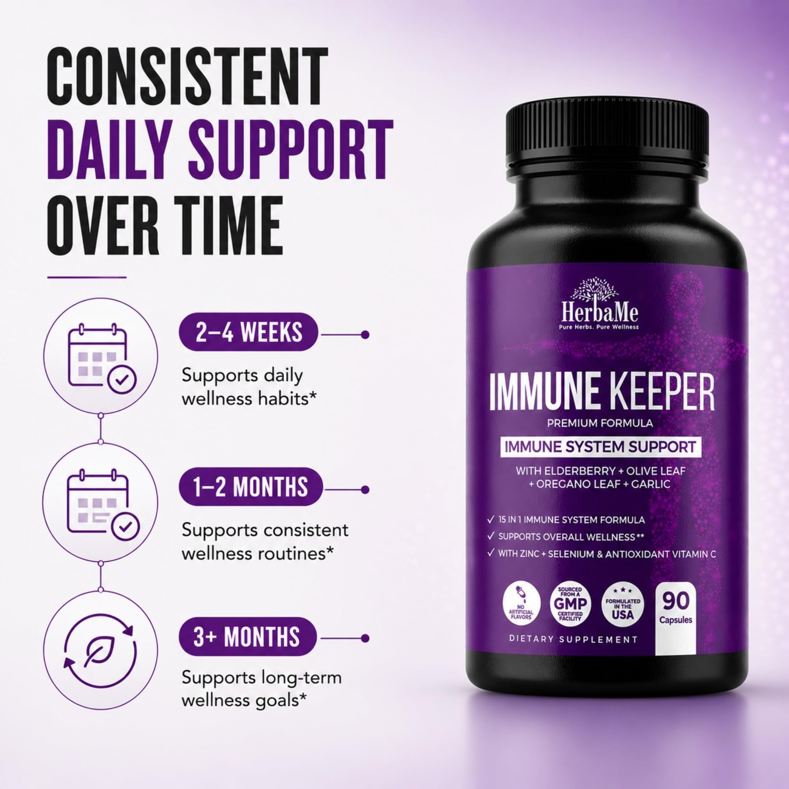 Immune Support Supplement, 15 in 1 Daily 1 Count (Pack of 90)
