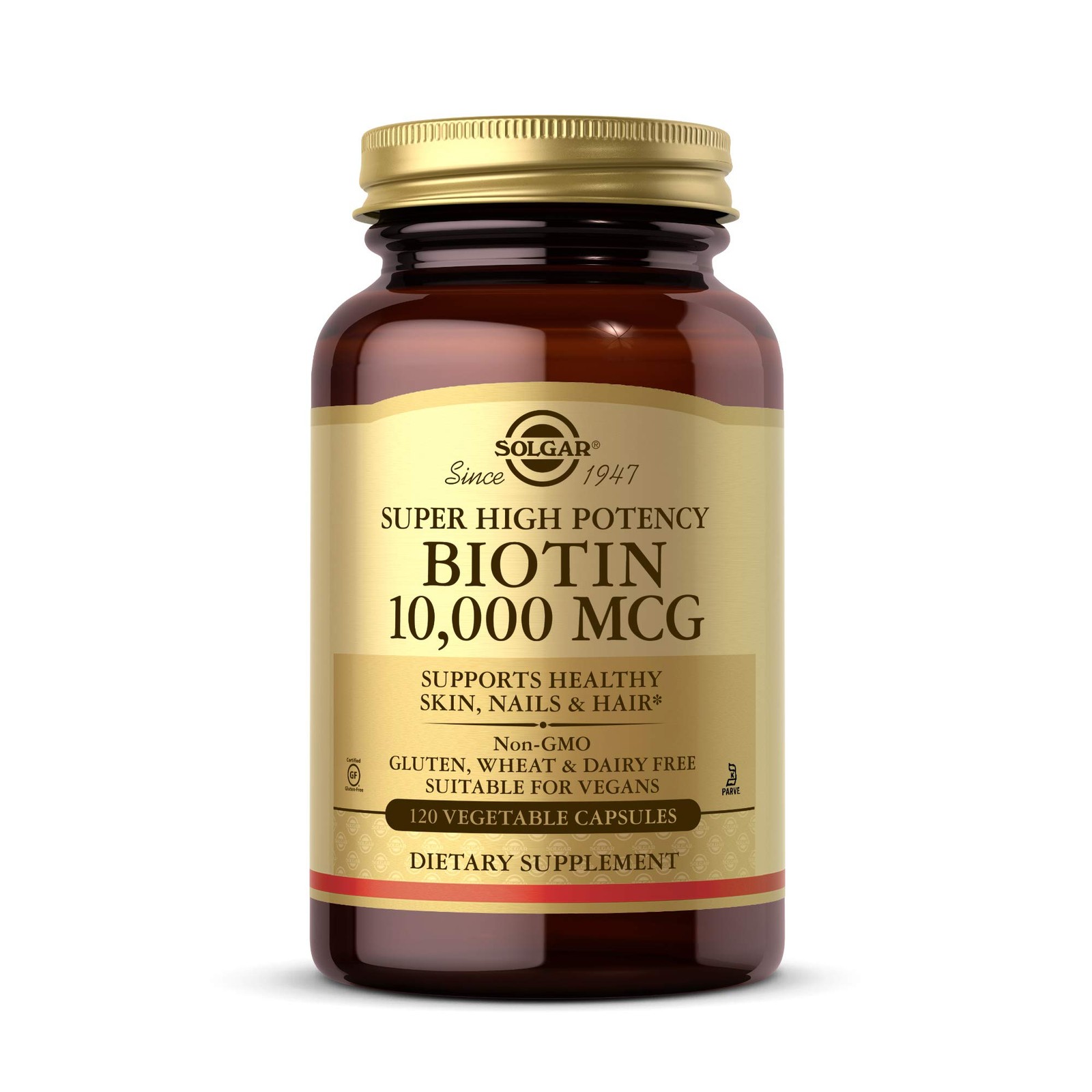 Solgar Biotin 10000 mcg Vegetable 120 Count (Pack of 1), Standard Packaging