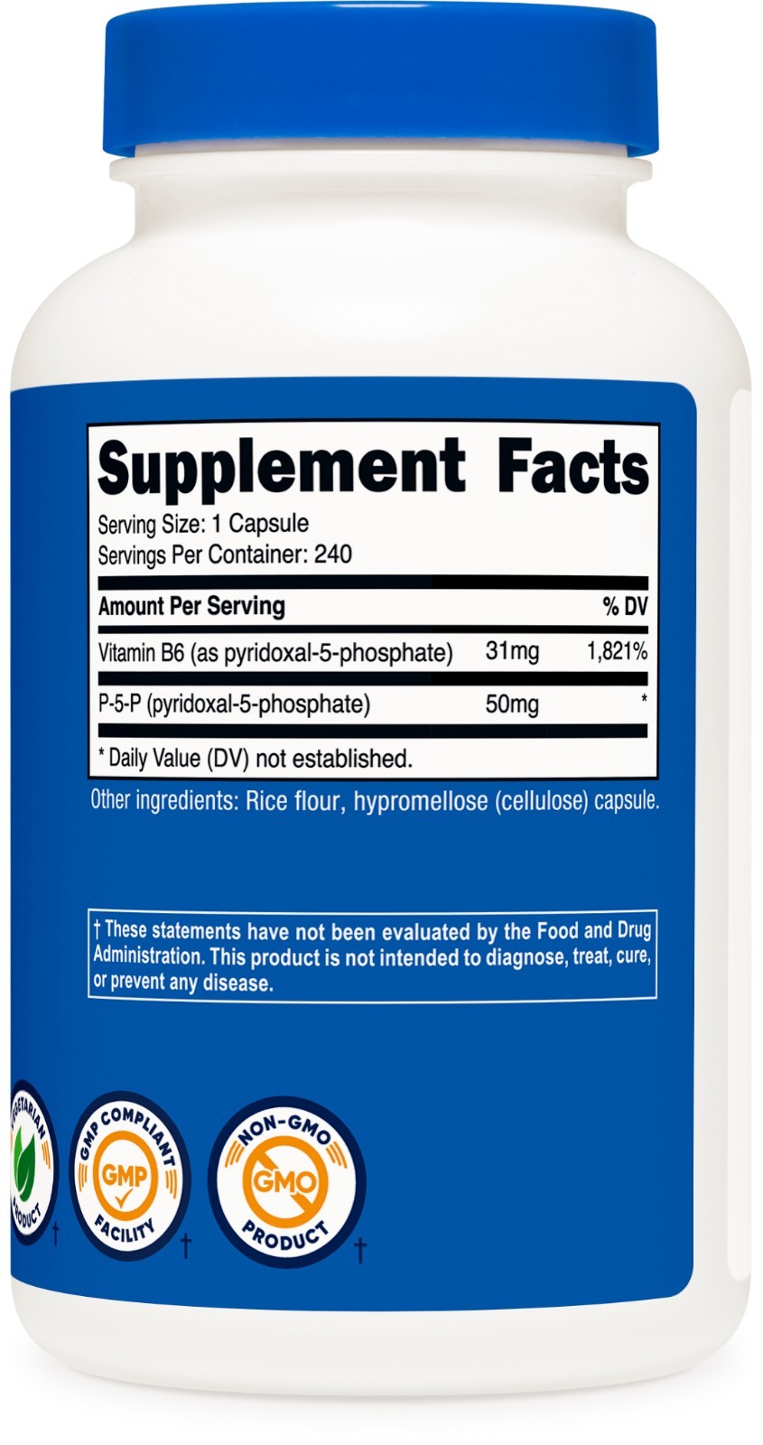 Nutricost P5P Vitamin B6 Supplement 50mg, 240 Capsules (Pyridoxal-5-Phosphate)