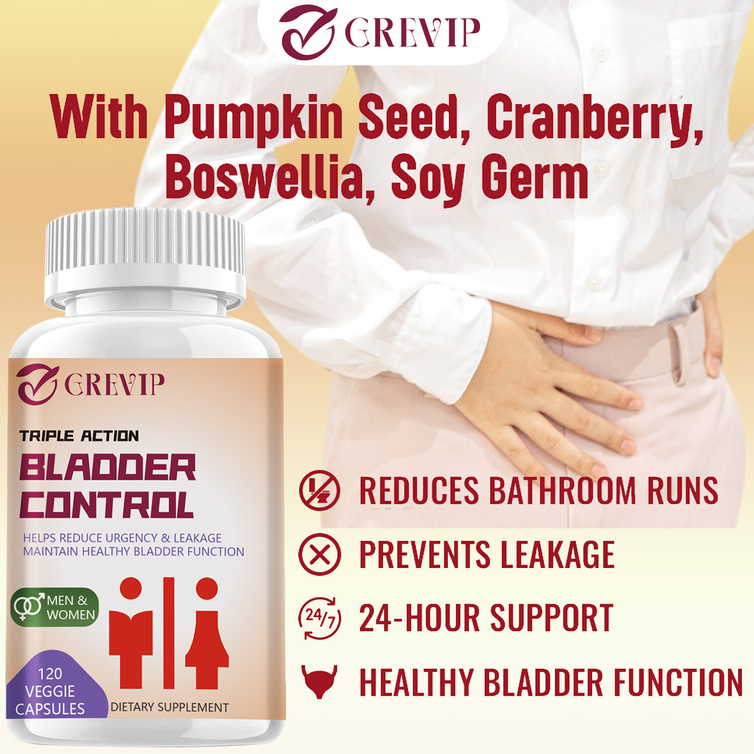 120pcs Bladder Control Capsules -Pumpkin Seed,Cranberry -Support Prostate Health