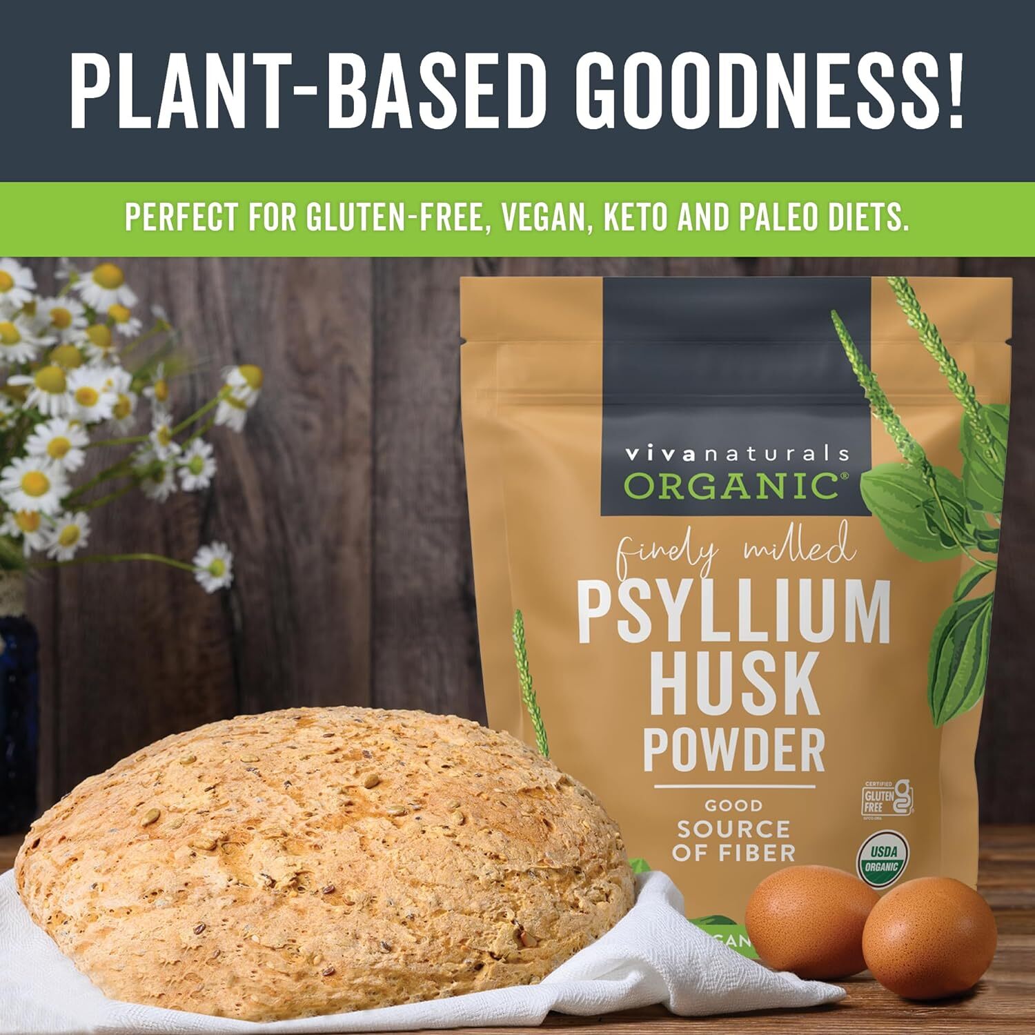 Organic Psyllium Husk Powder, 24 Oz – Finely Ground, Unflavored Pl