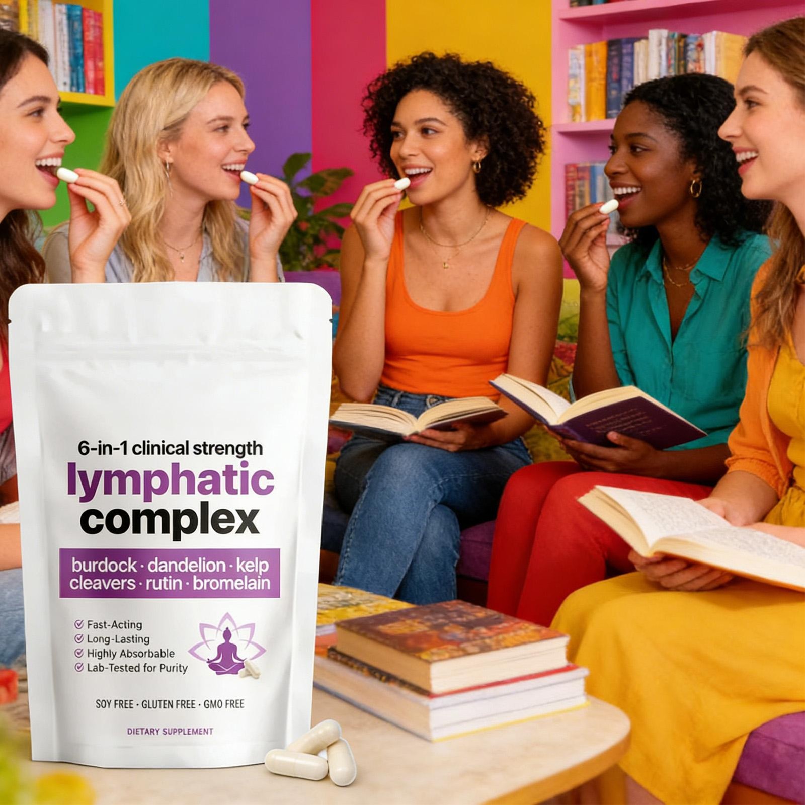 6-in-1 LYMPHATIC Complex Drainage Supplement Dandelion Burdock Bromelain Kelp
