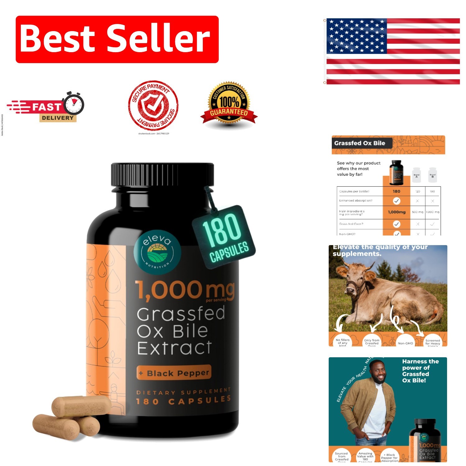 Grass-Fed Ox Bile Extract 1000mg – 180 Capsules for Digestive Health