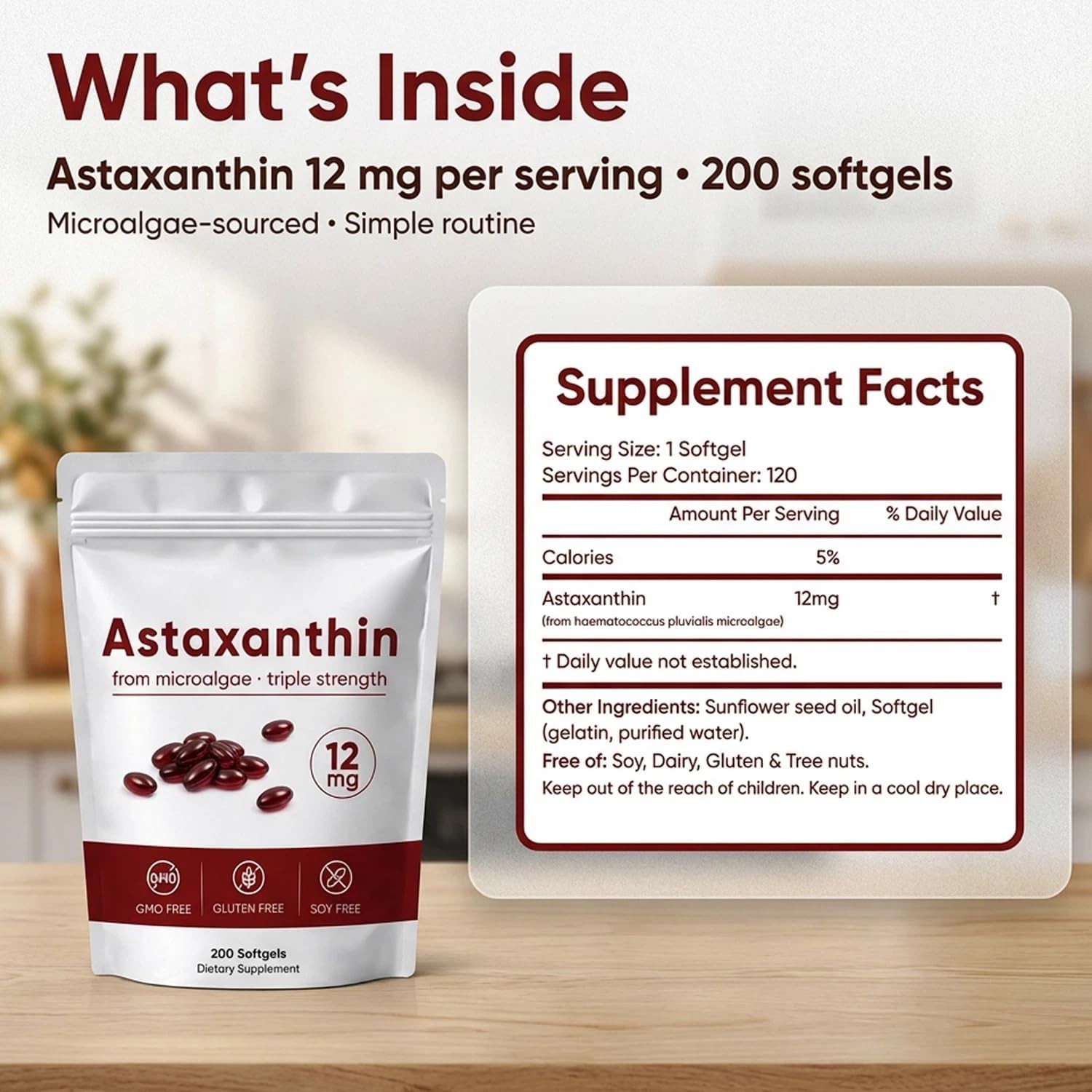 Rovina Astaxanthin, Baleno Astaxanthin 12Mg Antioxidant Supplement for Daily Wel