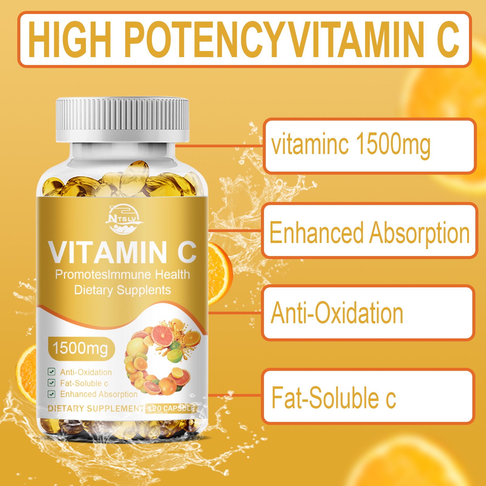 120 Vitamin C Anti-Aging Whitening & Sunscreen Anti-oxidation Heal Wounds Pills
